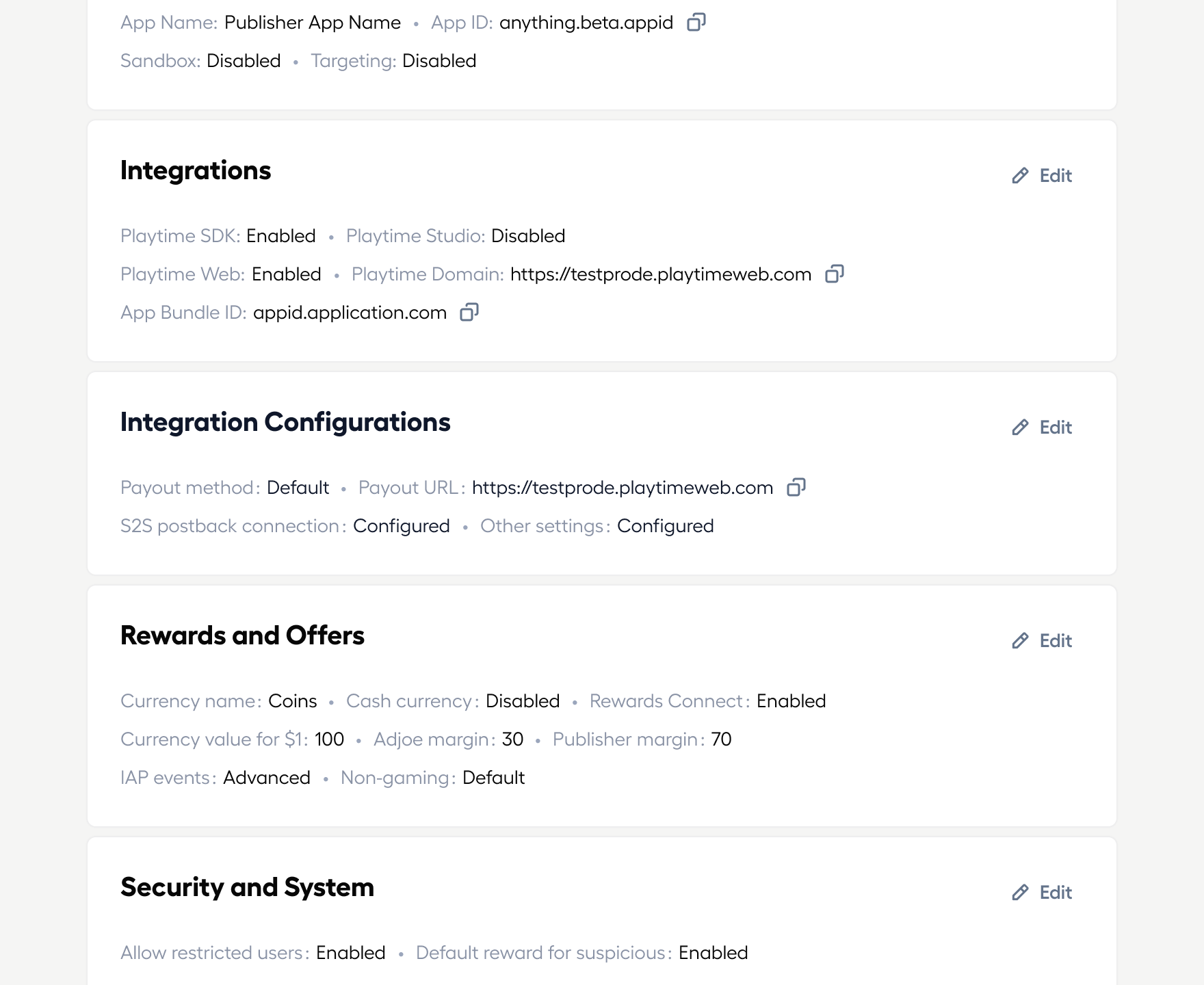 The three section application creation flow with integration type selected first and one section expanded