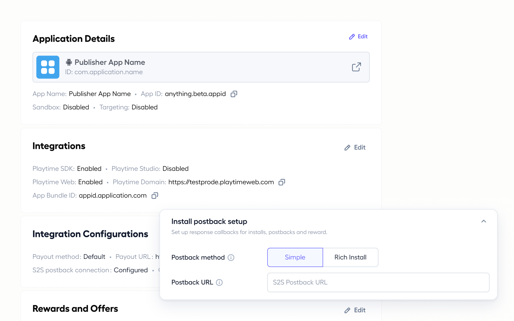 Grouped application settings with one section opened