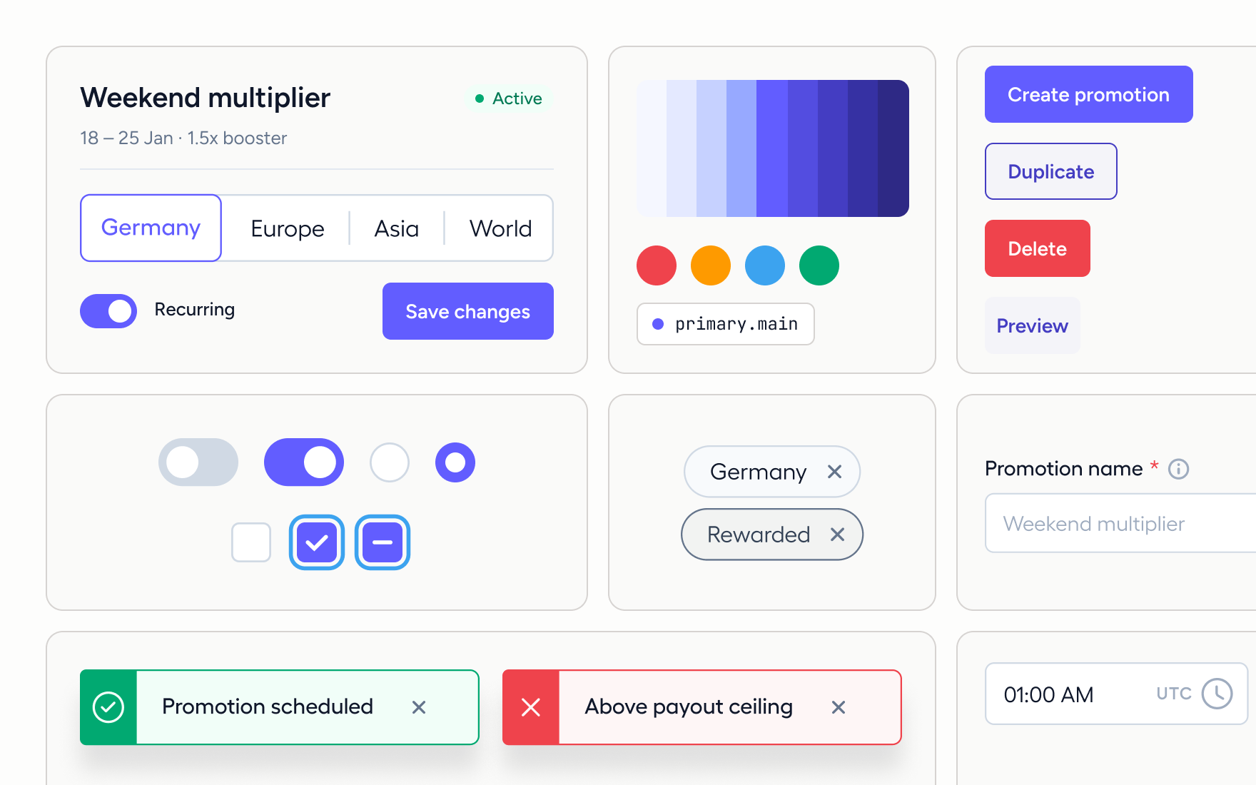A collage of the refactored design system components in use
